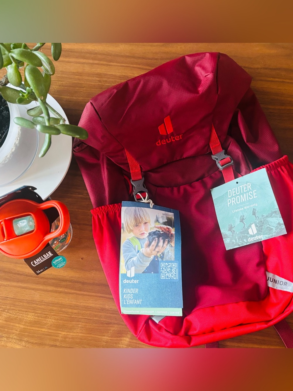 NEW kids Deuter red hiking backpack & Camelbak cup